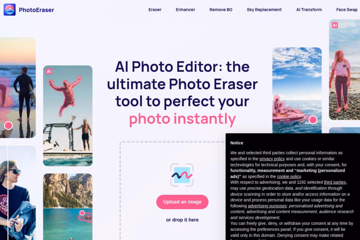 Photoeraser homepage screenshot