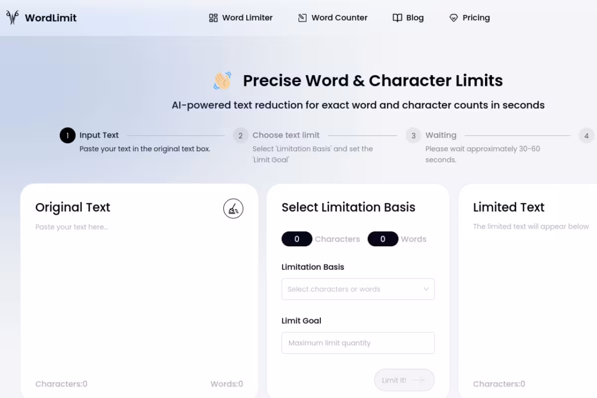 Word Limiter homepage screenshot