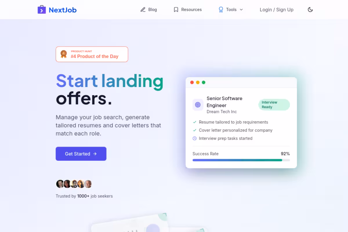 NextJob homepage screenshot