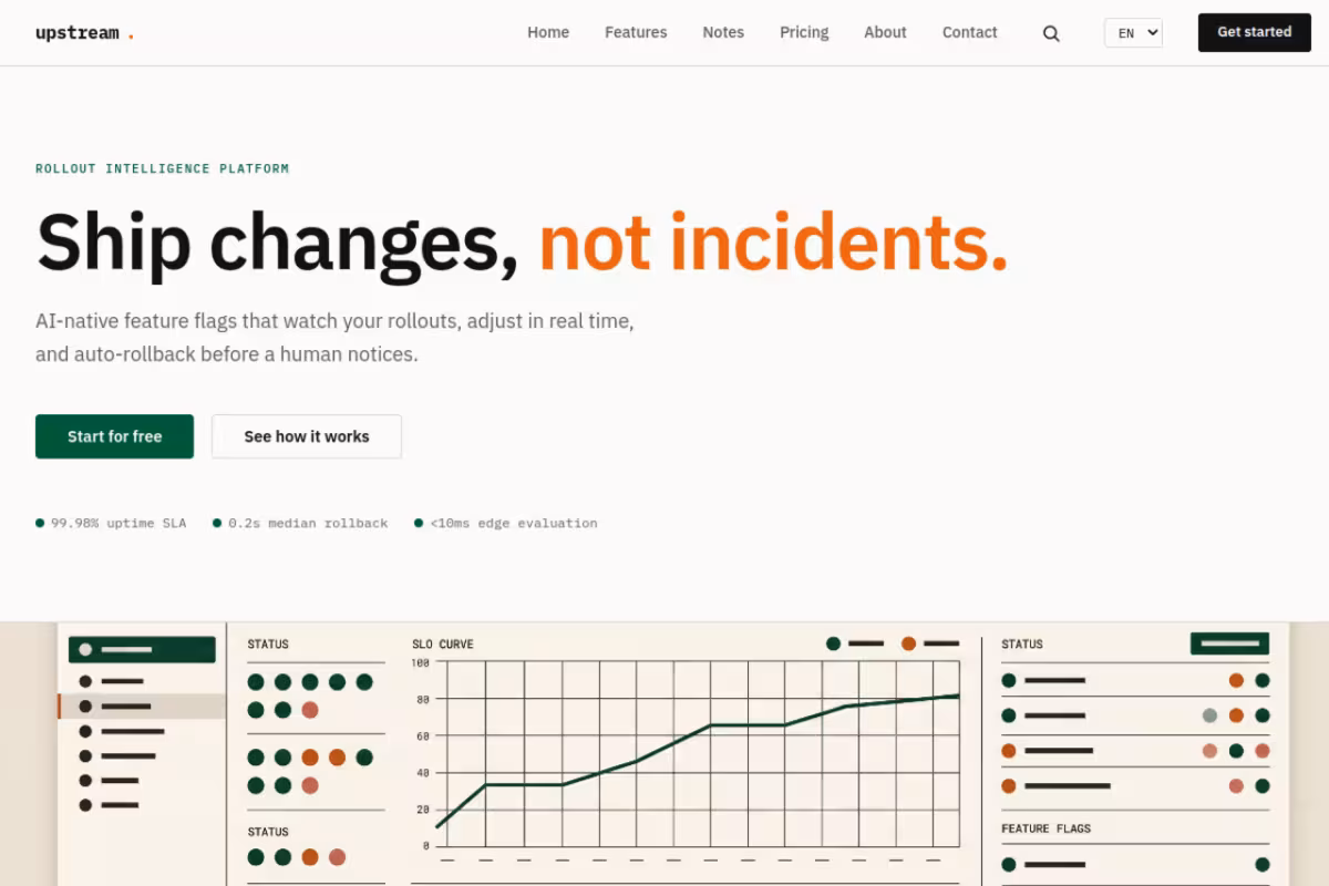 Upstream homepage screenshot