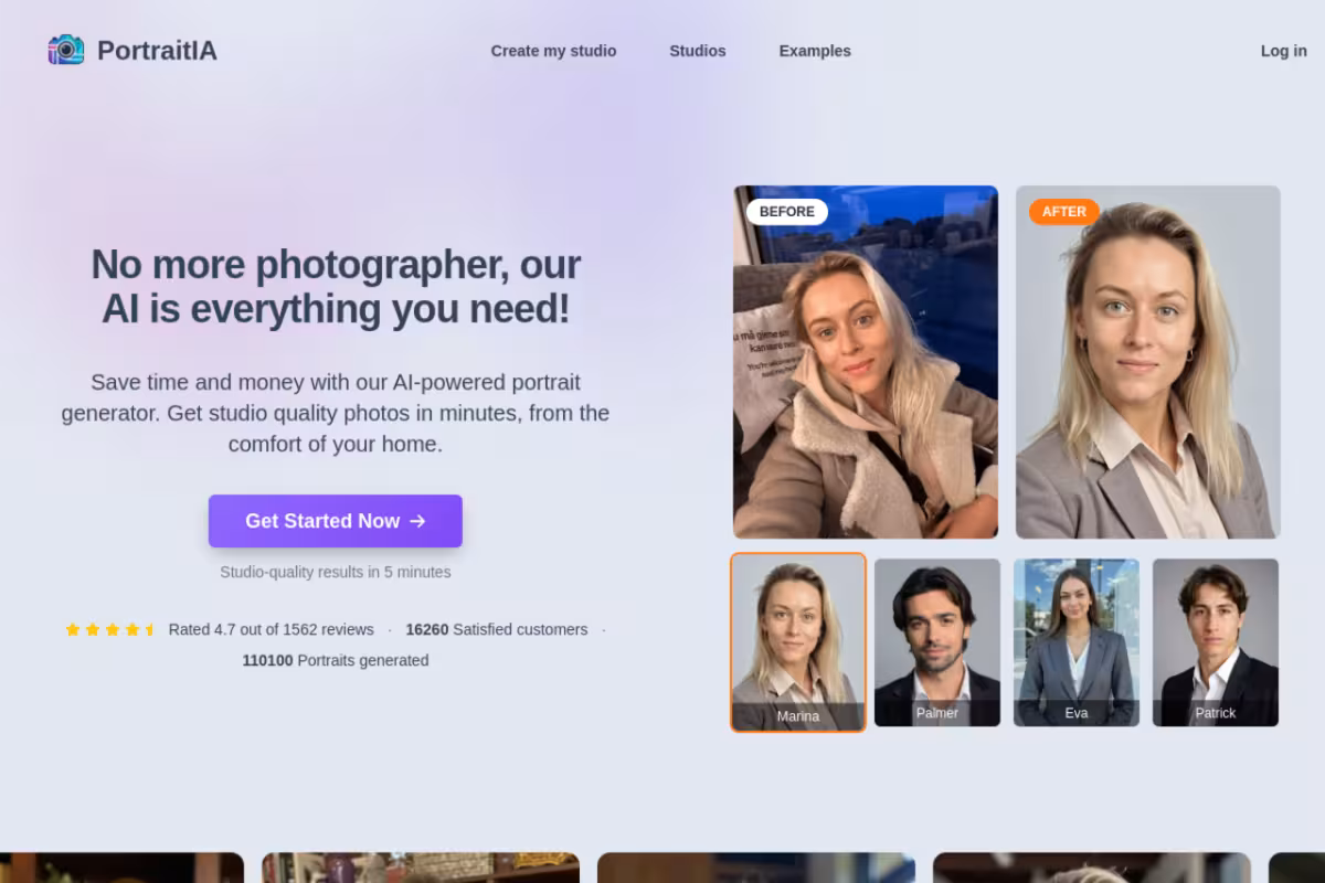PortraitIA homepage screenshot