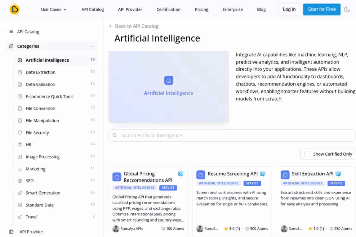 API Catalog homepage screenshot
