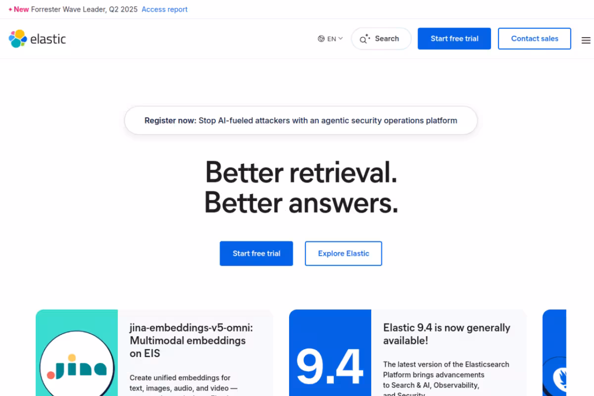Elastic homepage screenshot