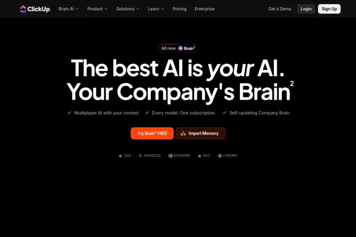 Clickup homepage screenshot
