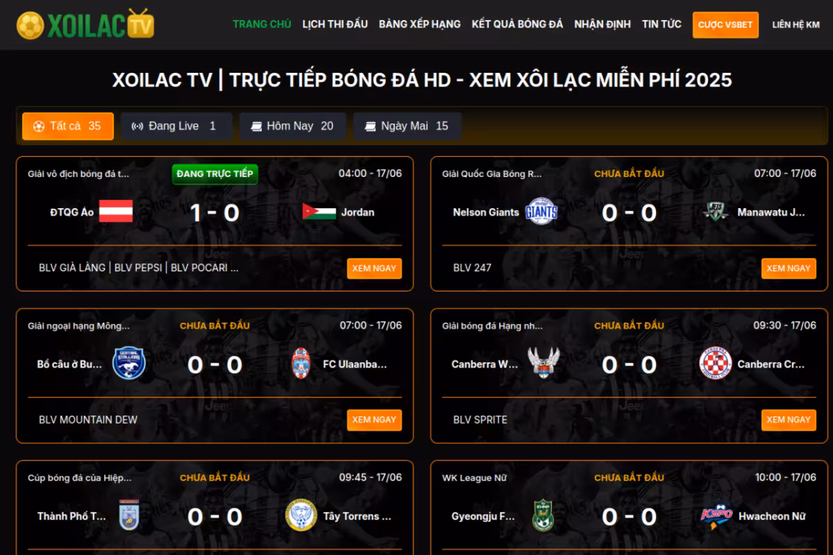 Xoilac TV homepage screenshot