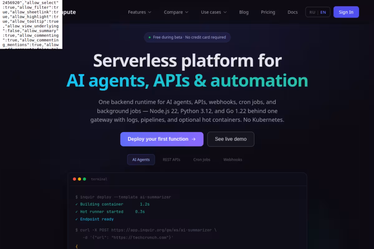 Inquir Compute homepage screenshot