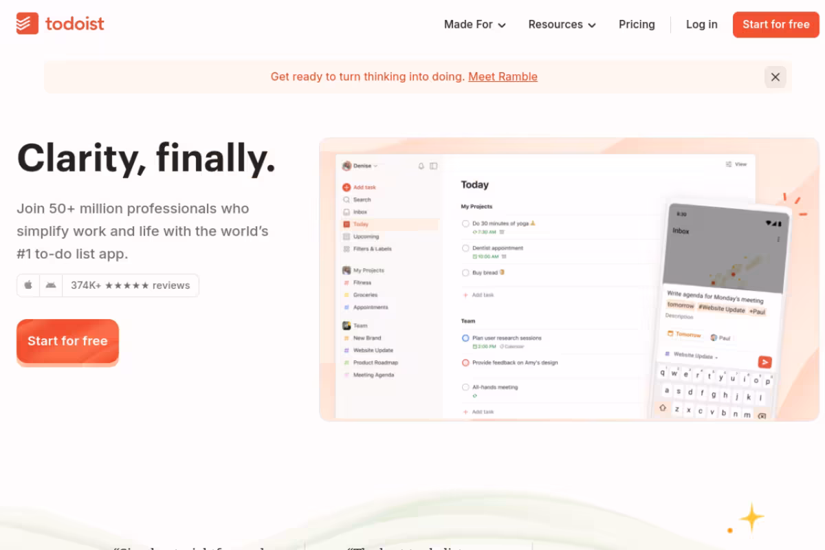 Todoist homepage screenshot