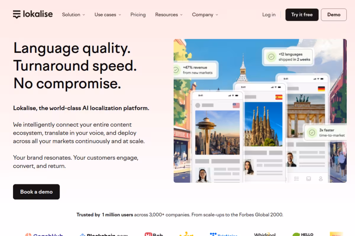 Lokalise homepage screenshot