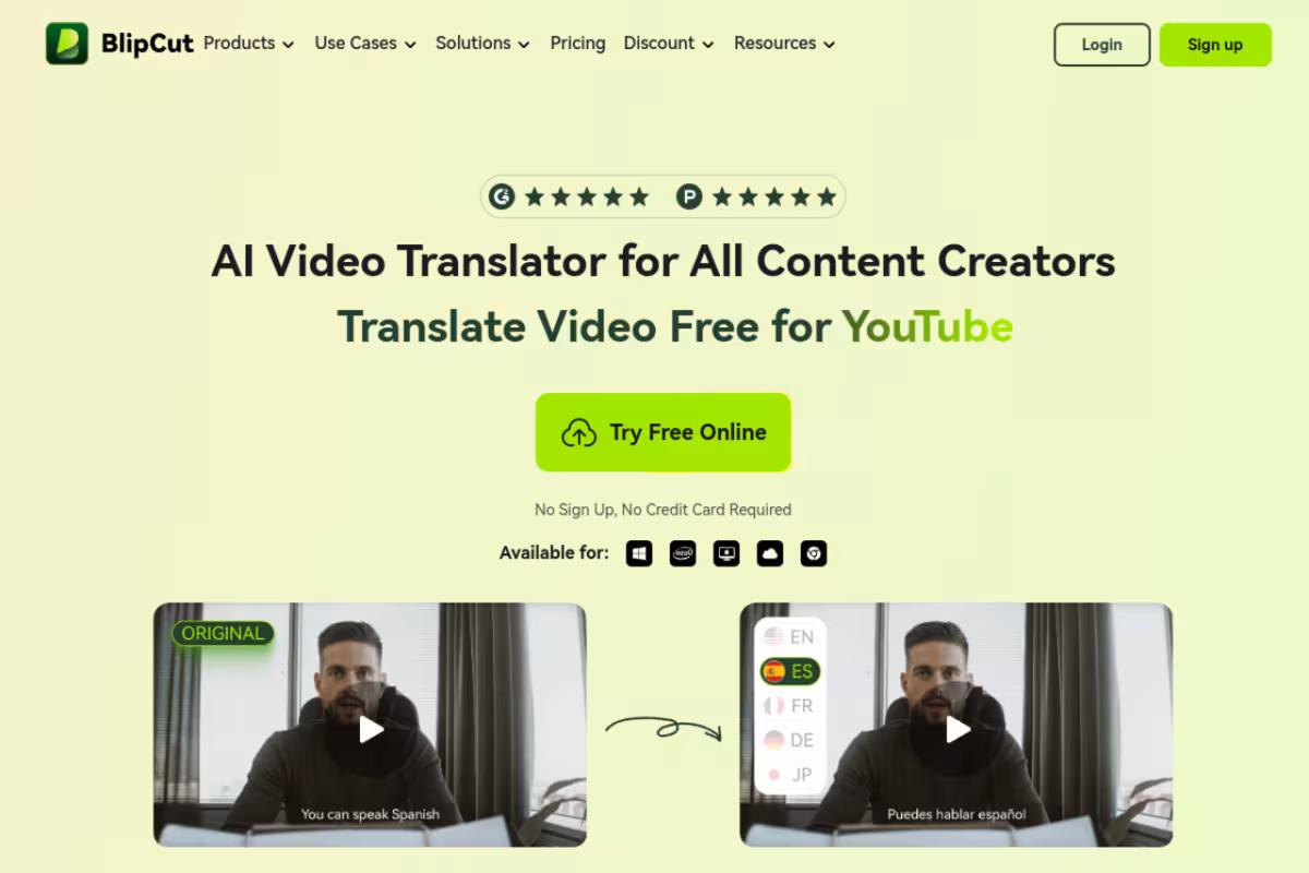 Free AI Video Translator homepage screenshot