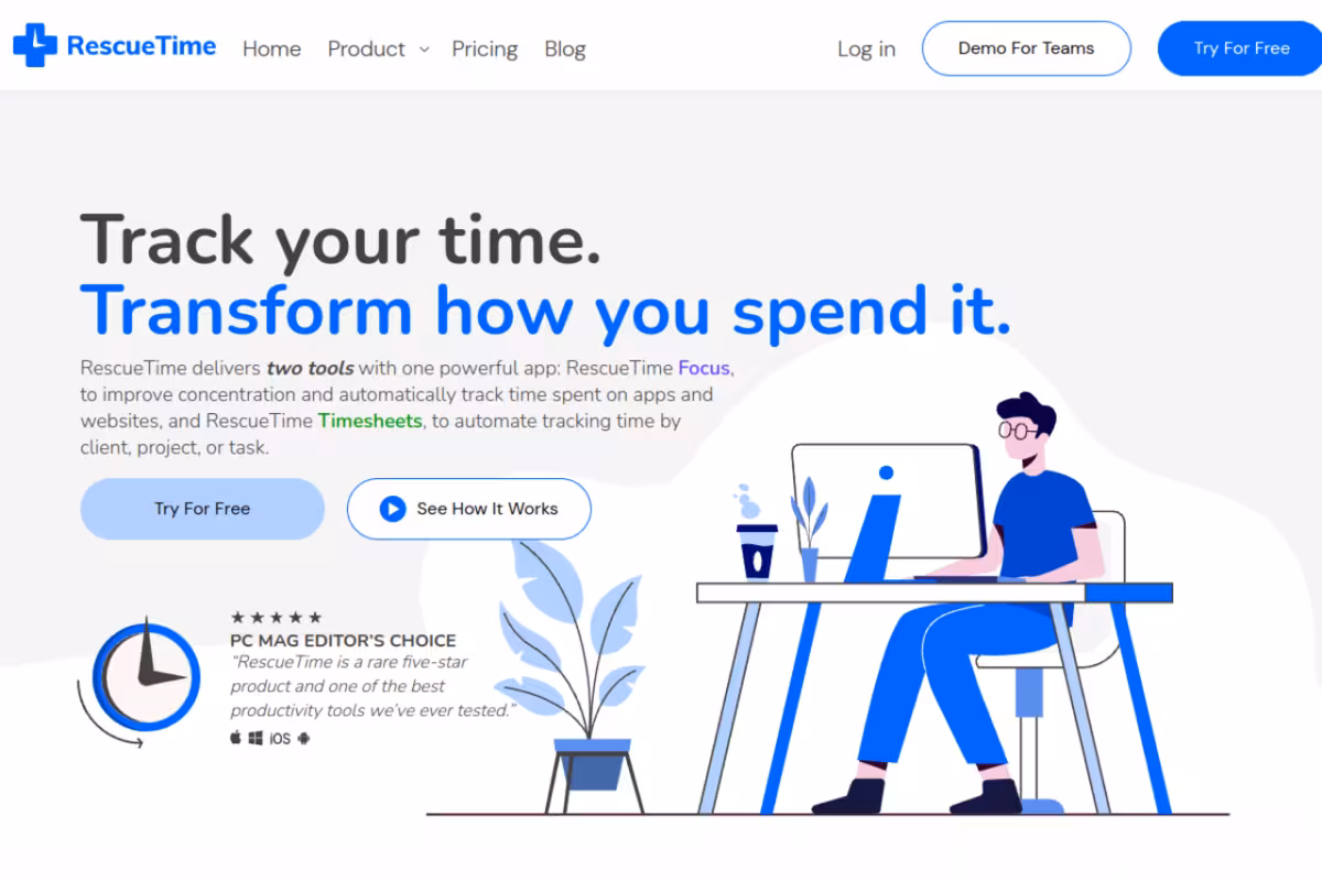 RescueTime homepage screenshot