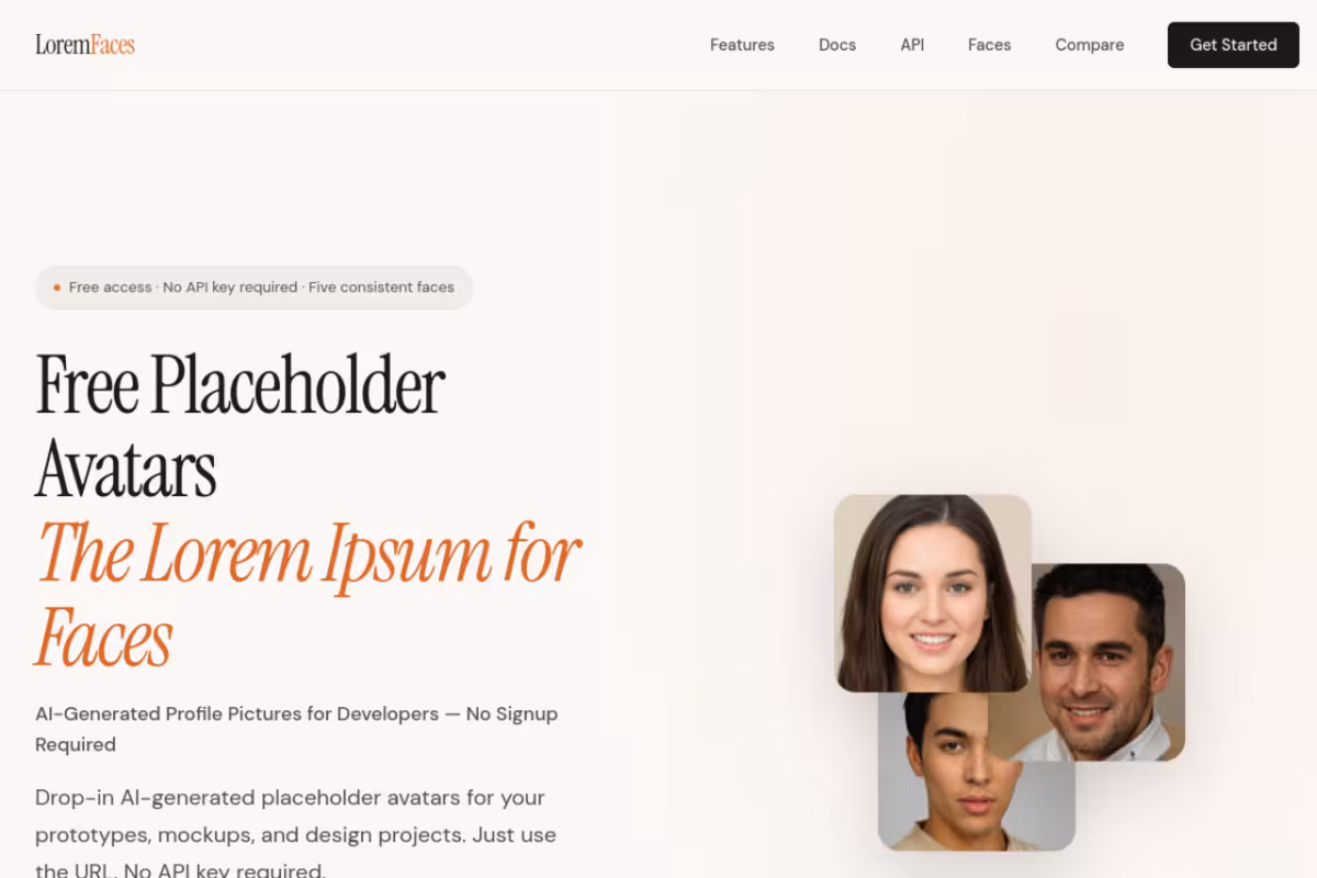 LoremFaces API homepage screenshot