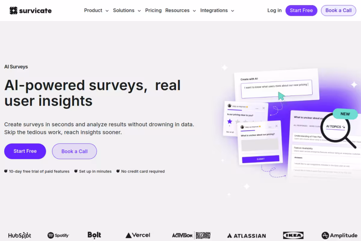 Survicate homepage screenshot