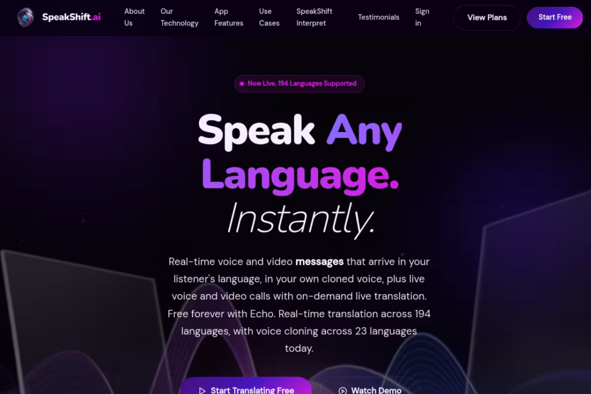 SpeakShift AI homepage screenshot