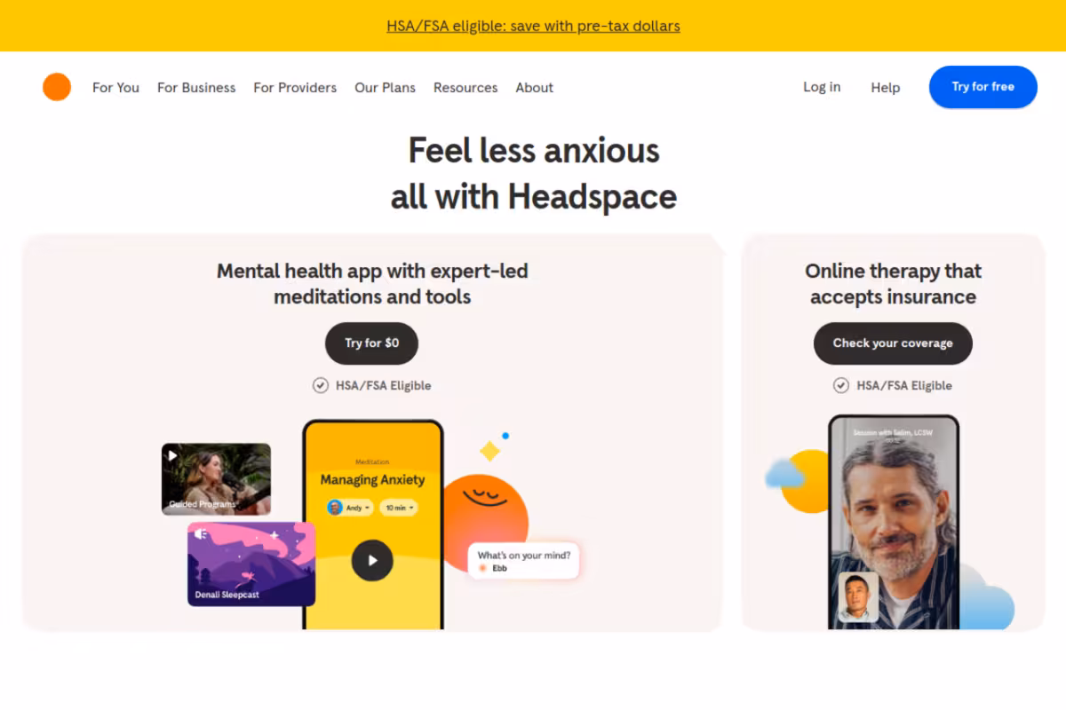 Headspace homepage screenshot