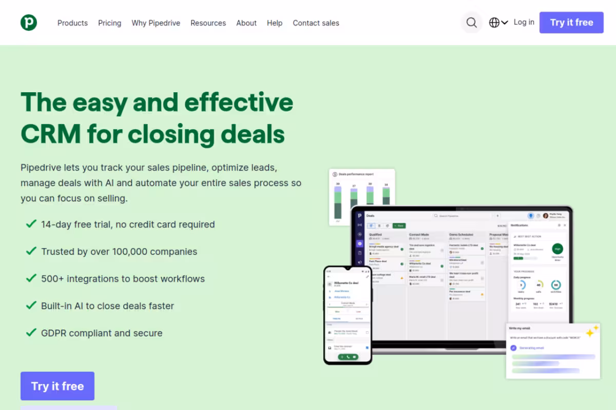 Pipedrive homepage screenshot