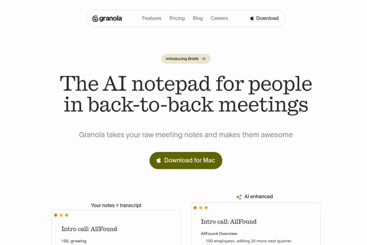 Granola homepage screenshot