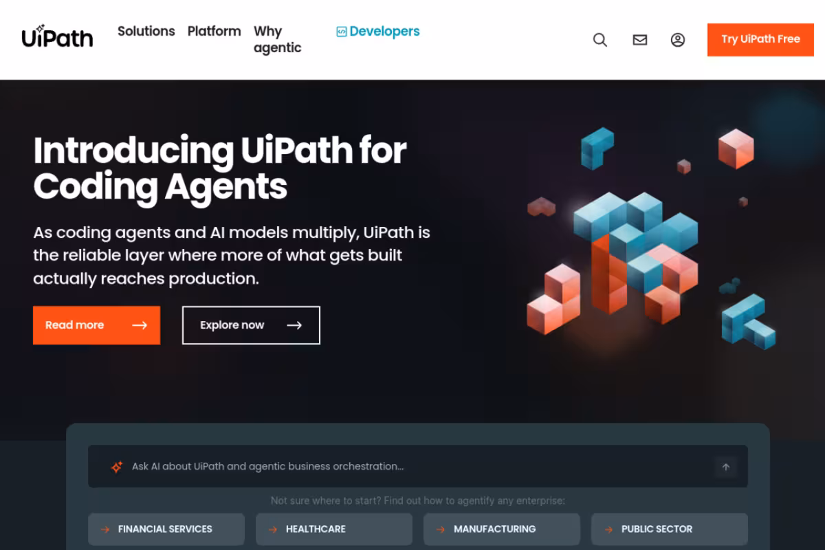 UiPath homepage screenshot