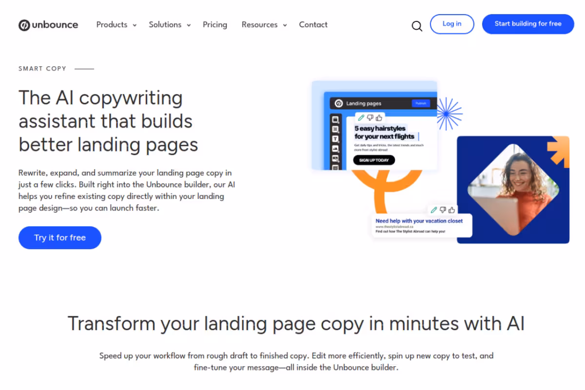 Unbounce homepage screenshot