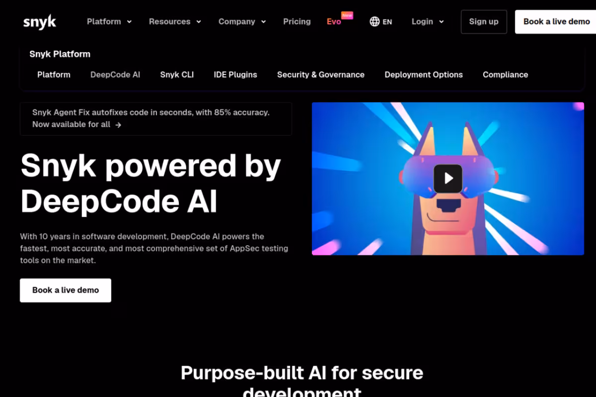 Snyk homepage screenshot