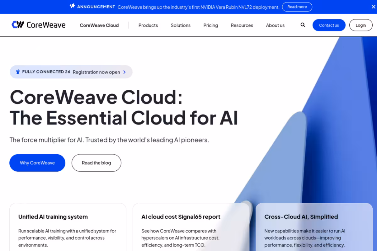 CoreWeave homepage screenshot