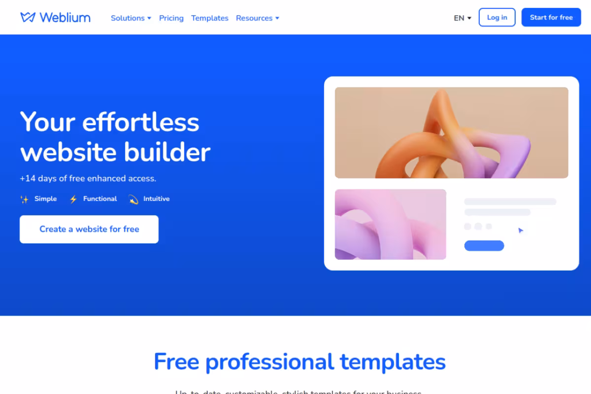 Weblium homepage screenshot