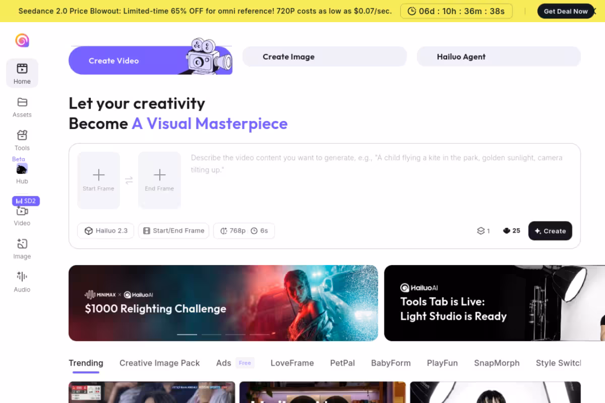 Hailuo AI (MiniMax) homepage screenshot