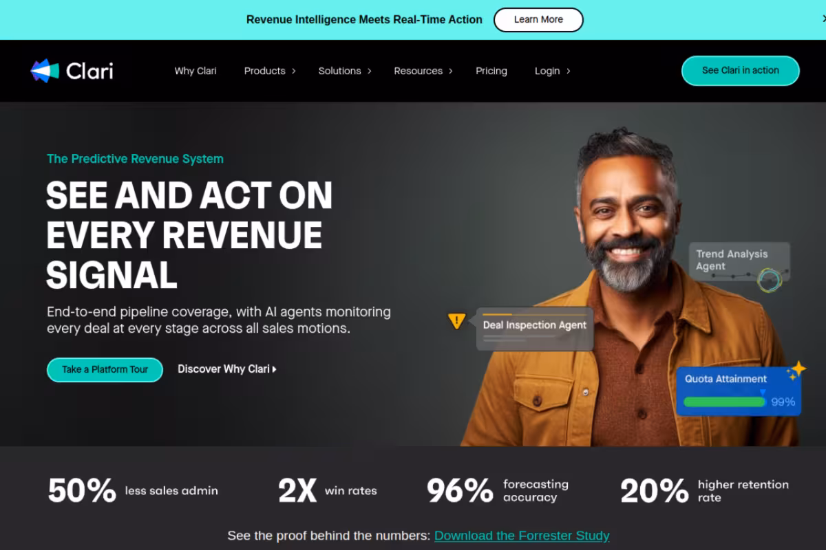 Clari Revenue Platform homepage screenshot