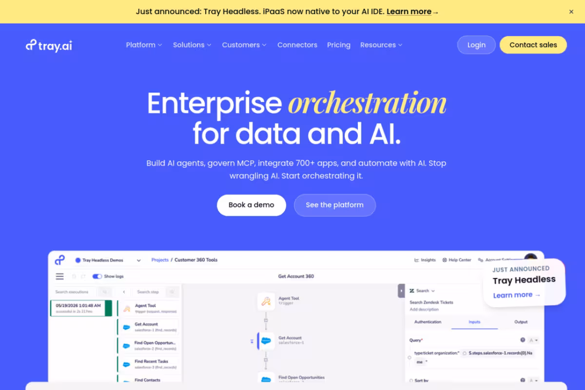 Tray.io homepage screenshot