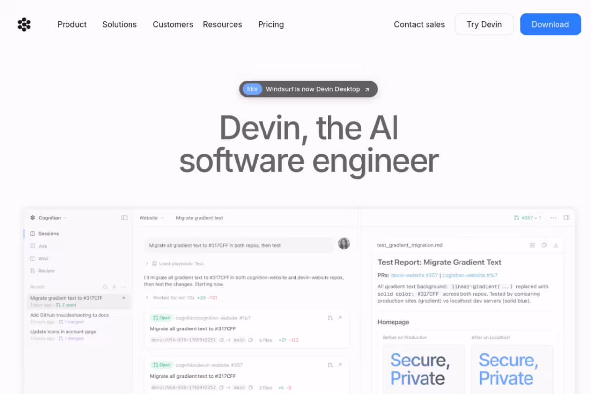 Devin homepage screenshot