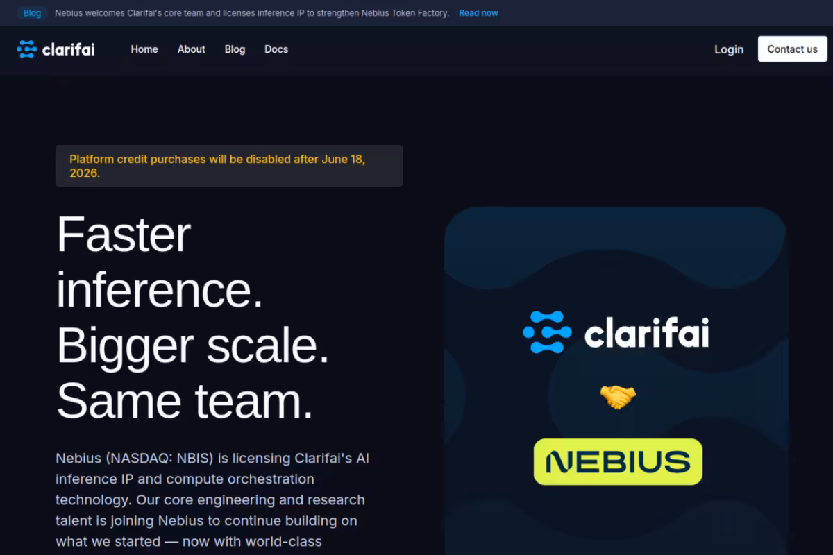 Clarifai homepage screenshot