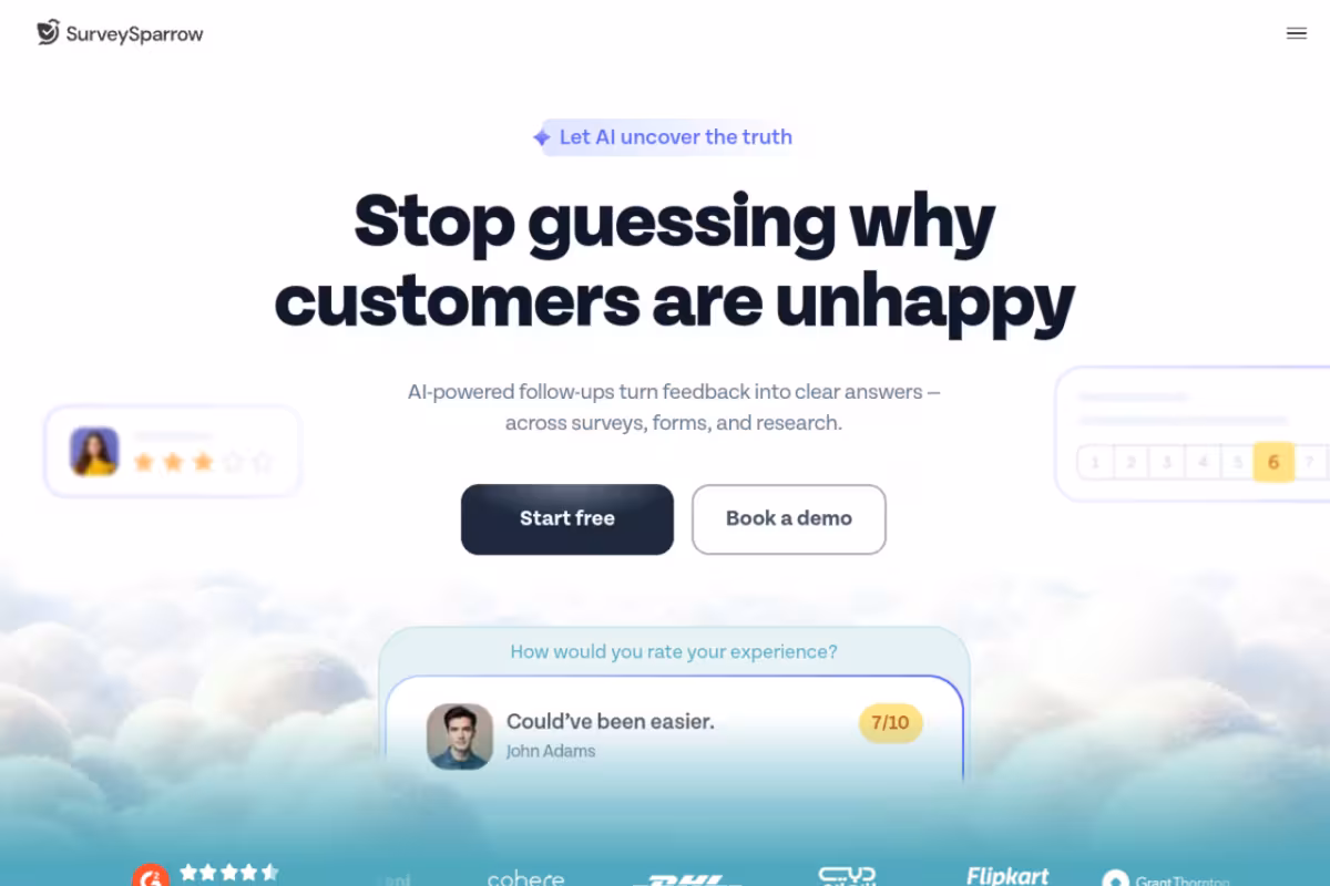 SurveySparrow homepage screenshot