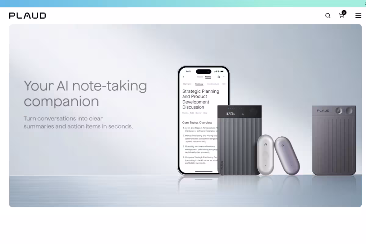 PLAUD NOTE homepage screenshot