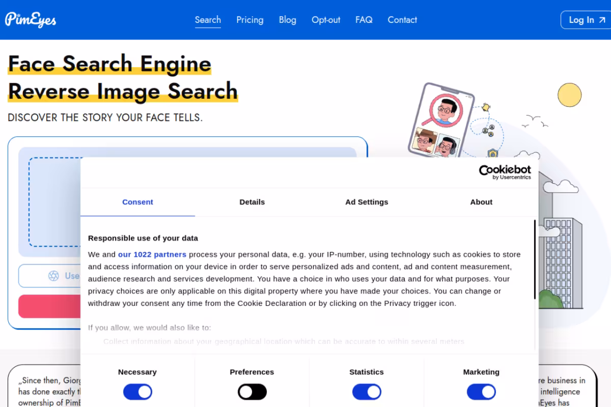 PimEyes homepage screenshot