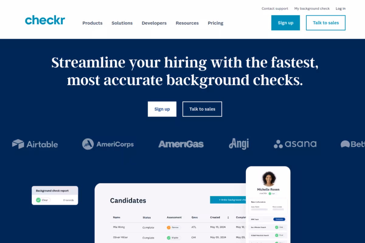 Checkr homepage screenshot