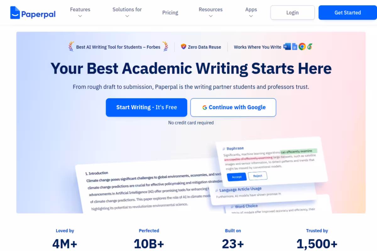 PaperPal homepage screenshot