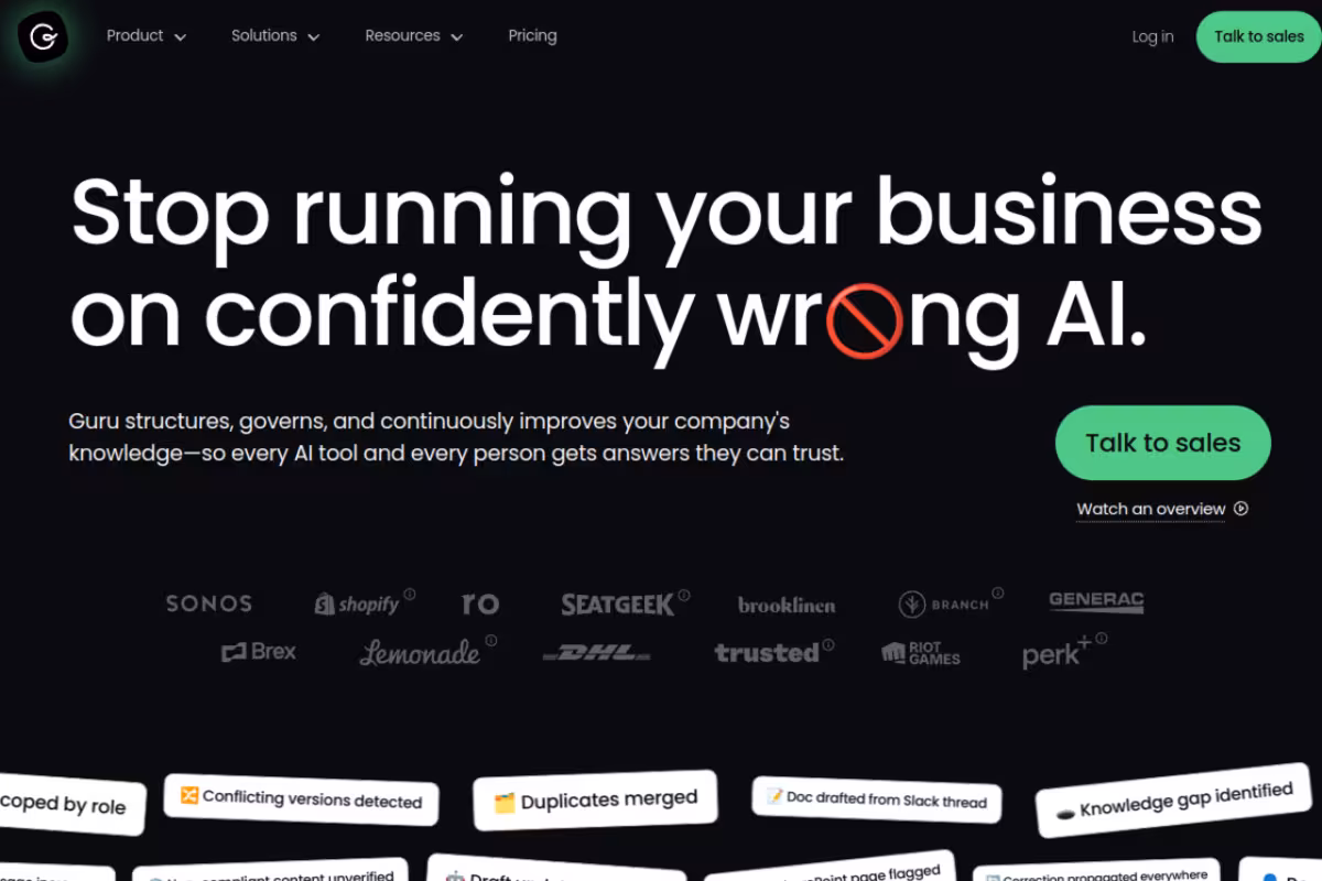Guru homepage screenshot