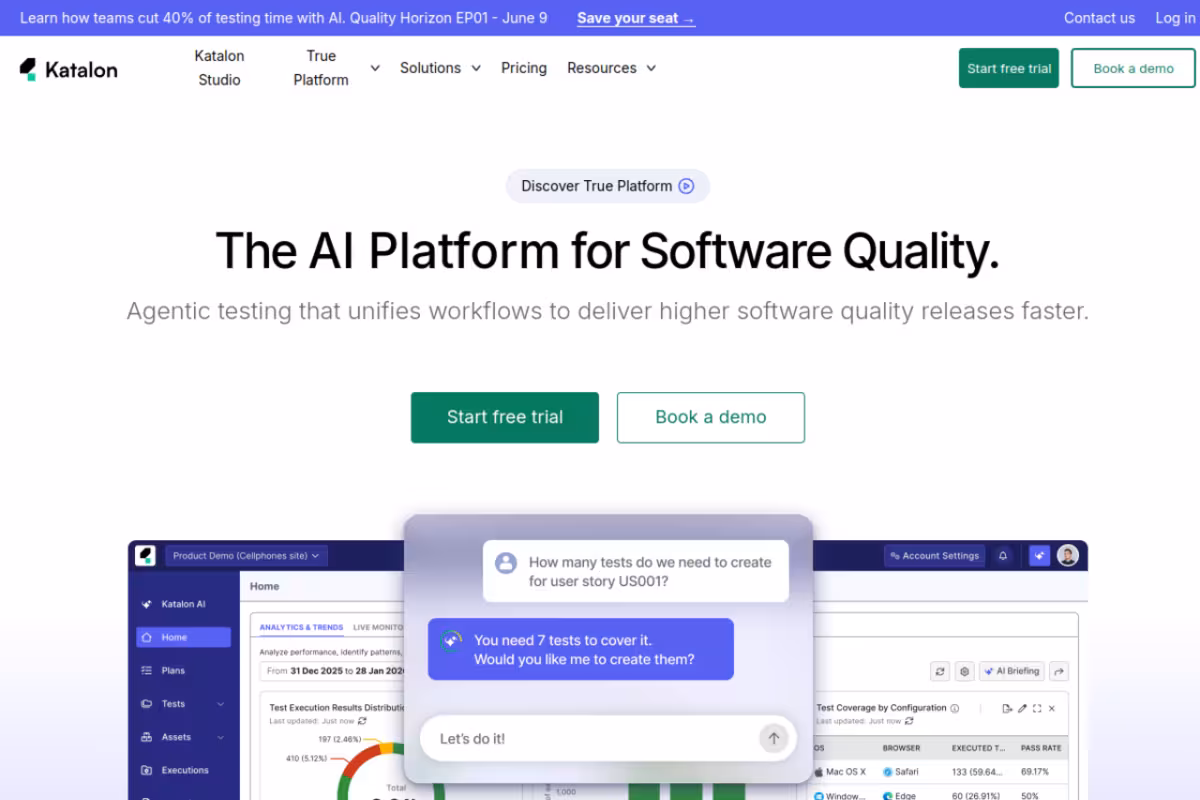 Katalon homepage screenshot