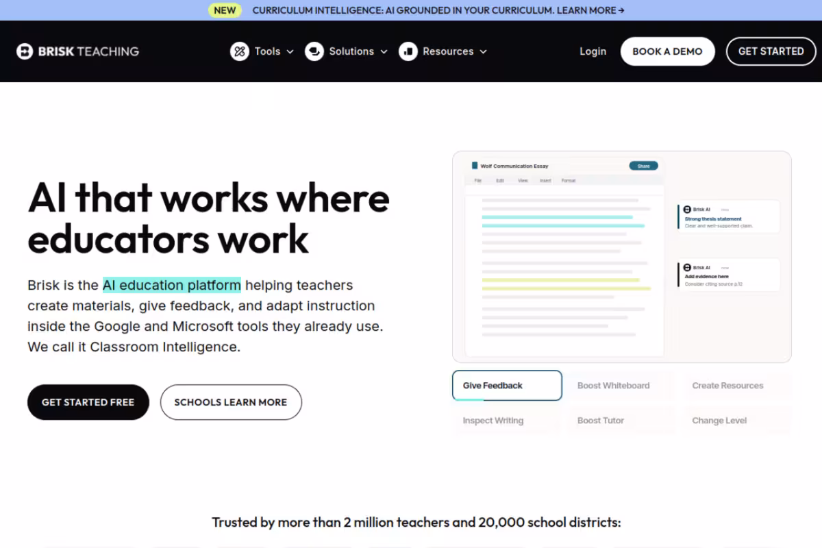 Brisk Teaching homepage screenshot