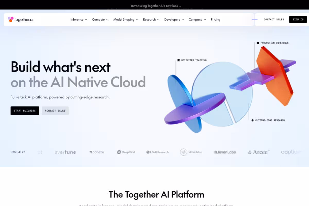 Together AI homepage screenshot