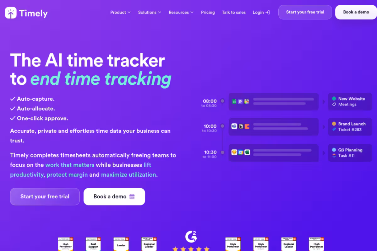 Timely homepage screenshot