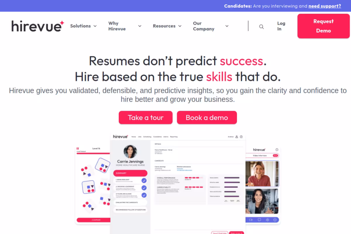 HireVue homepage screenshot