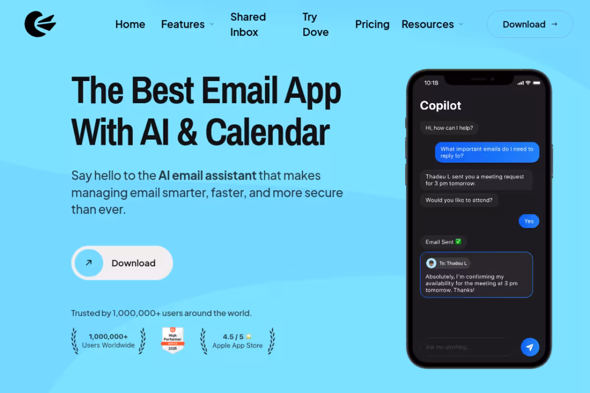 Canary Mail homepage screenshot