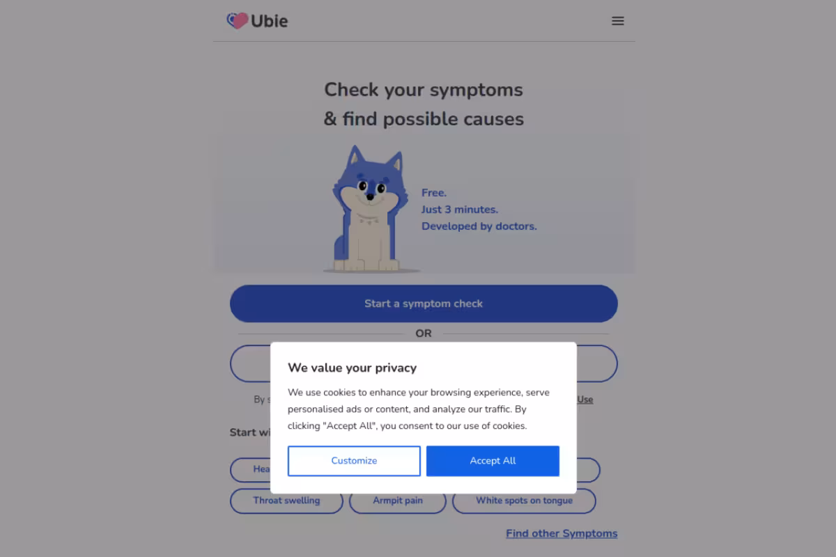 Ubie homepage screenshot