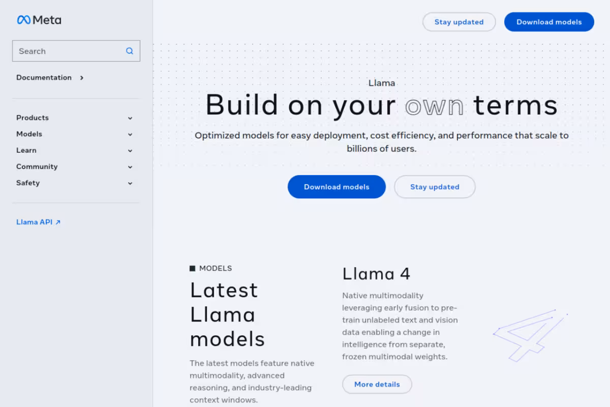 LLaMA homepage screenshot