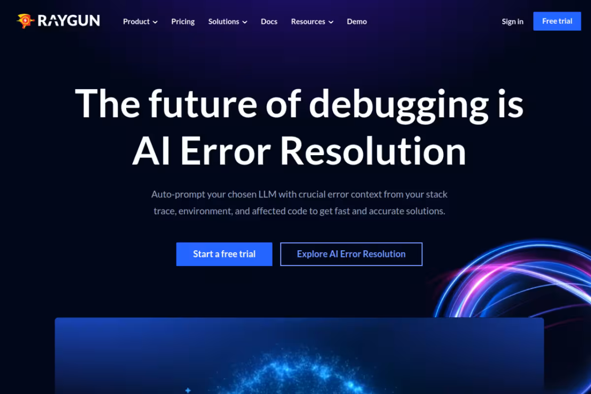 Raygun homepage screenshot