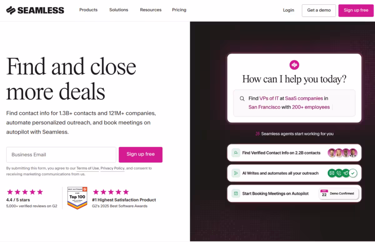 Seamless.AI homepage screenshot