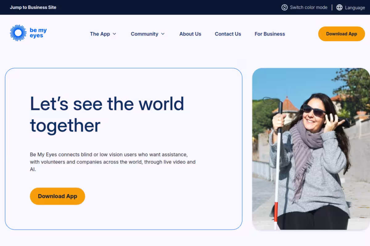 Be My Eyes homepage screenshot