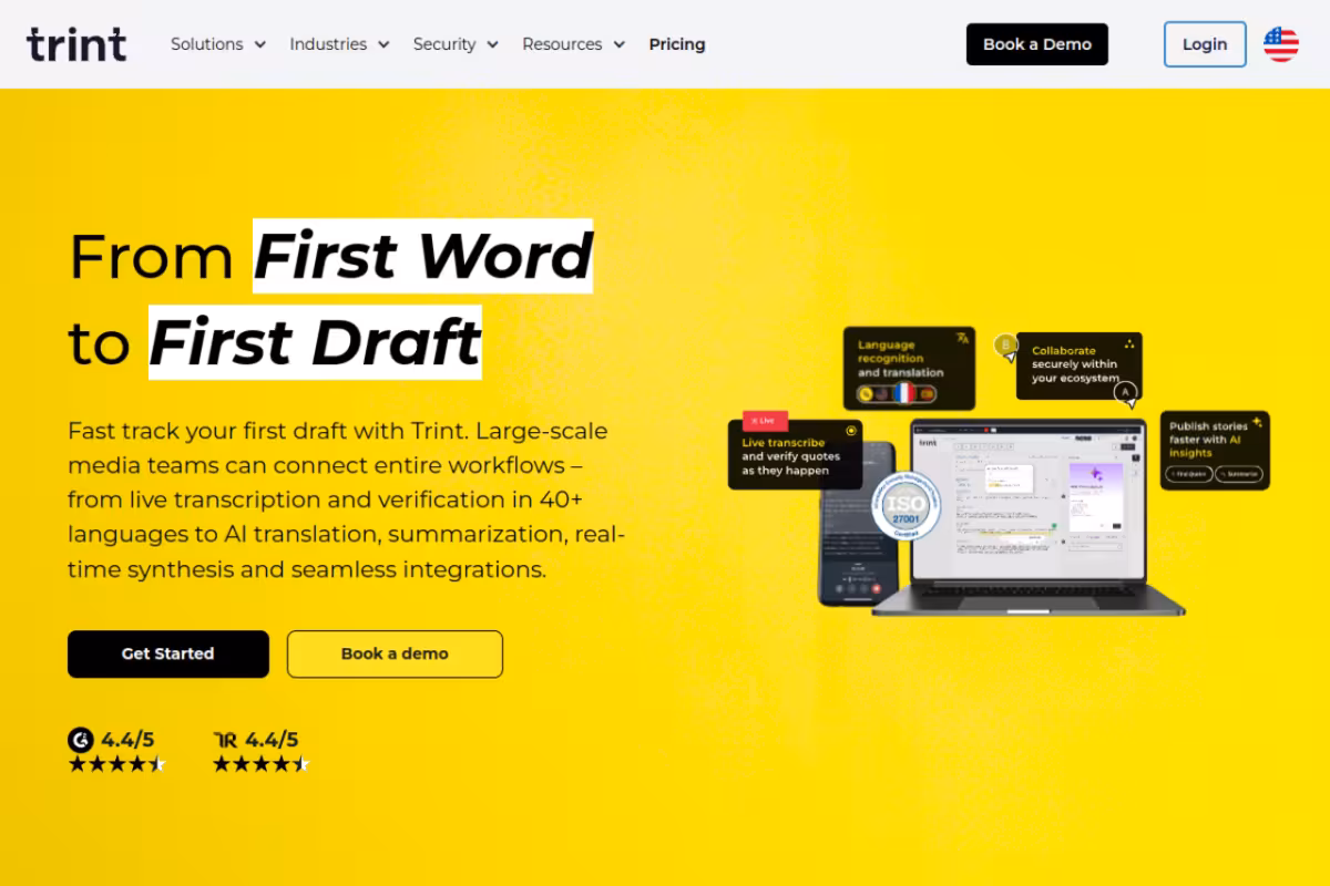 Trint homepage screenshot