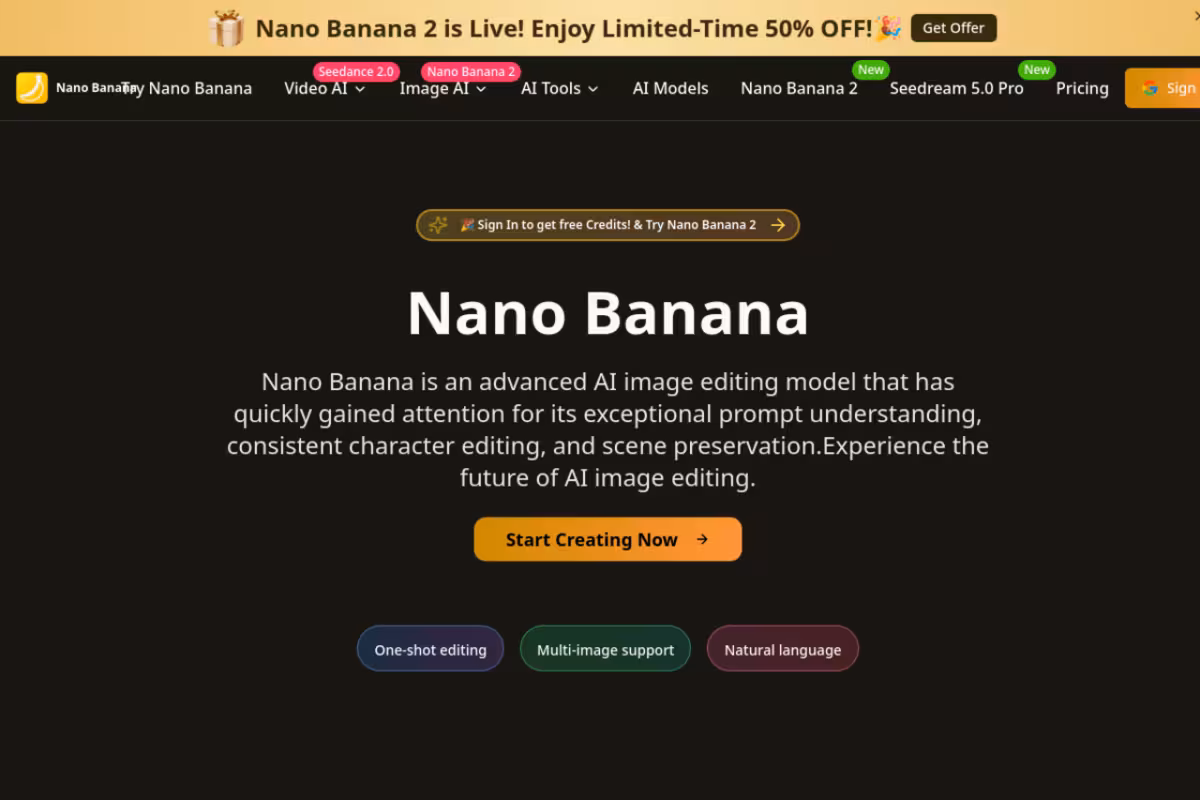 Nano Banana homepage screenshot