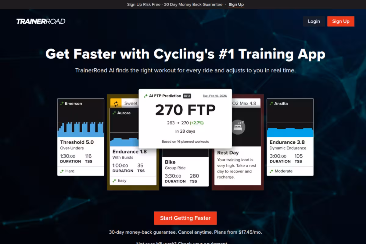 TrainerRoad homepage screenshot